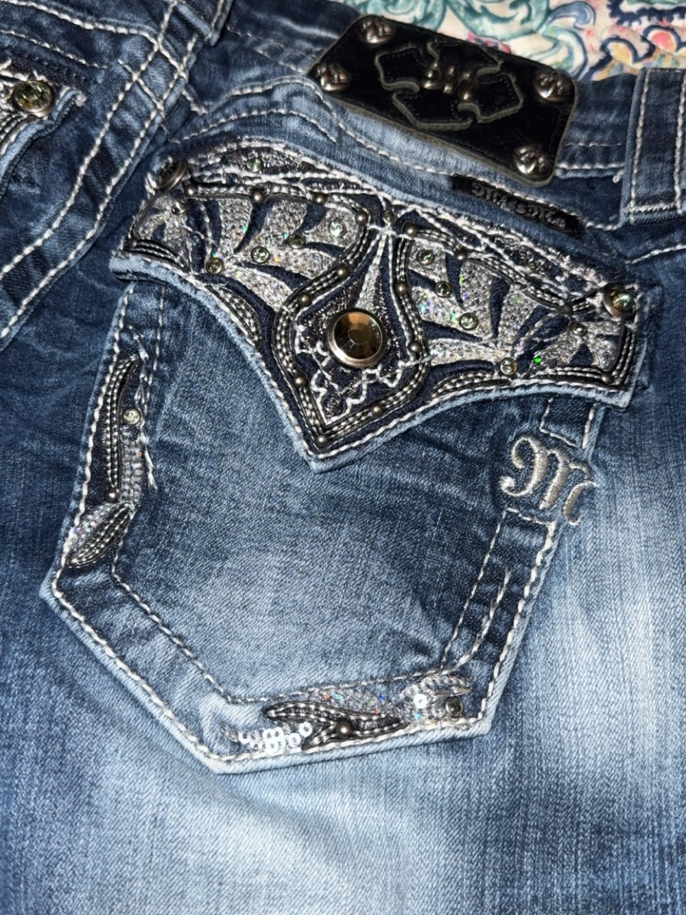 Miss Me Embellished Dark Blue Skinny Jeans with Silver Accents